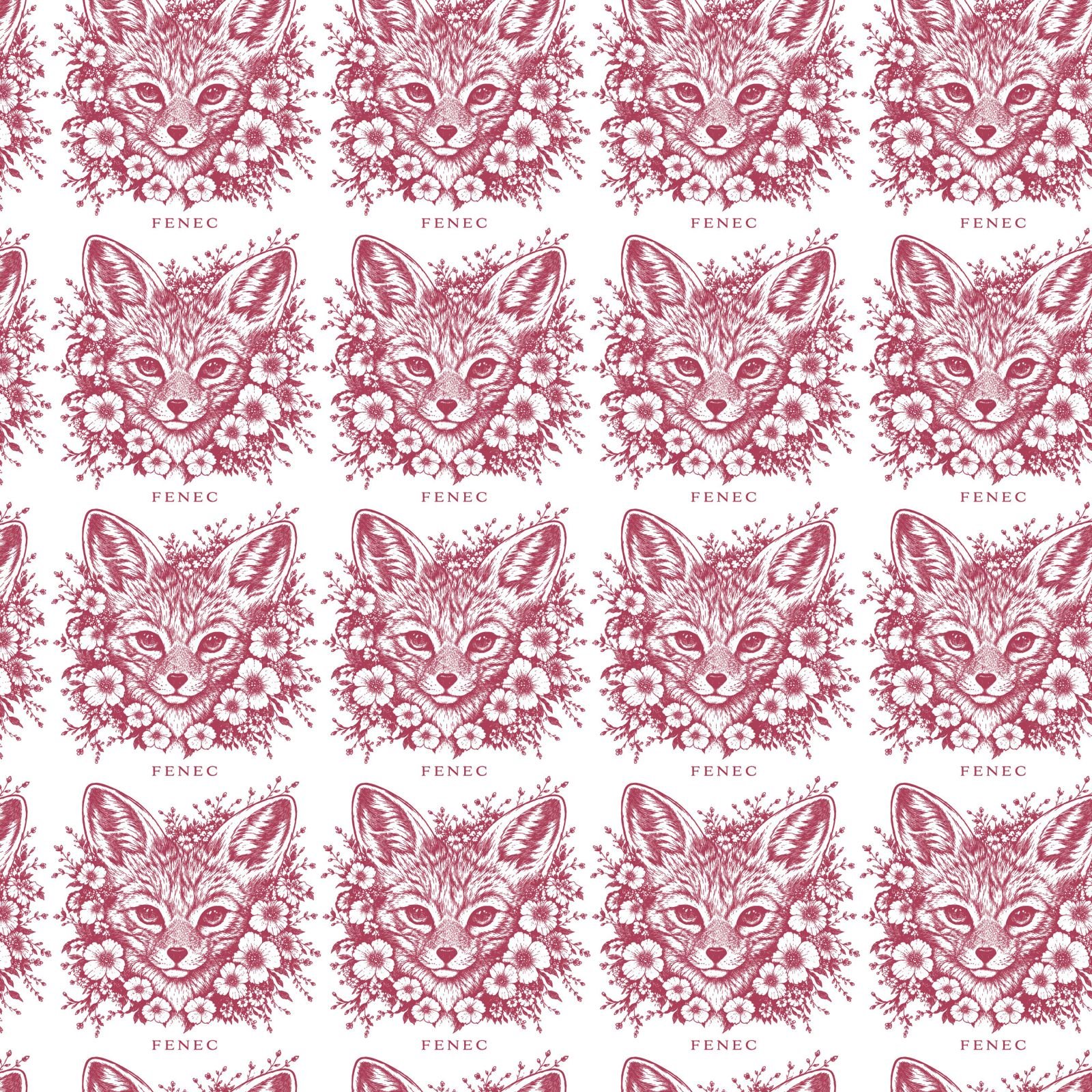seamless fox pattern with floral and botanical details for textile and fabric printing.