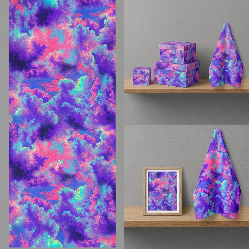Vibrant Purple Pink and Cyan Abstract Seamless Pattern, seamless pattern design service